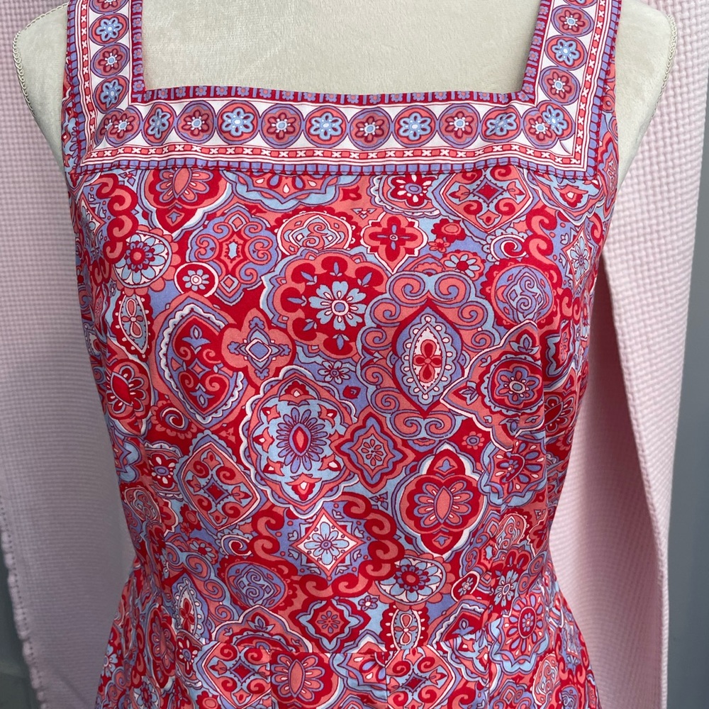 TALBOTS Red, corral and blue patterned dress. Size 6. - Picture 3 of 4